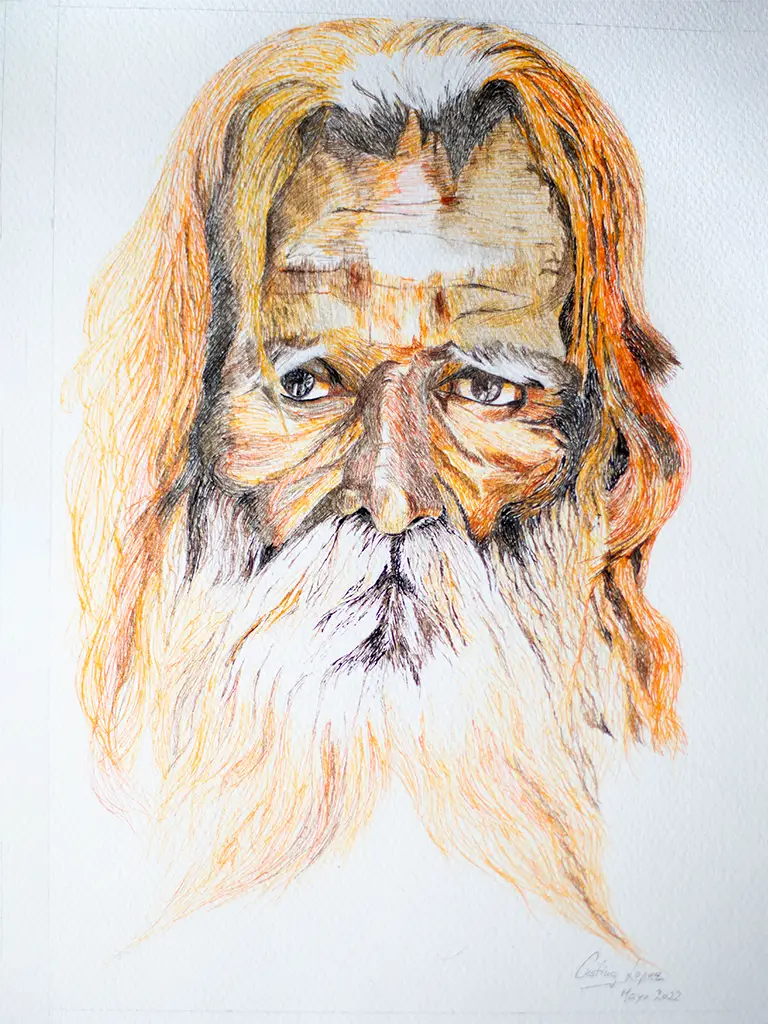 Obra de arte retratando a un hombre indio.