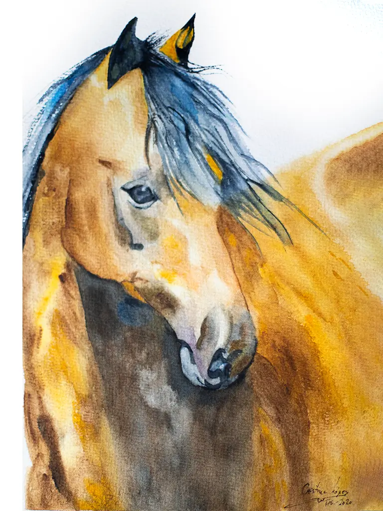 Obra de arte de un caballo creado con acuarelas.
